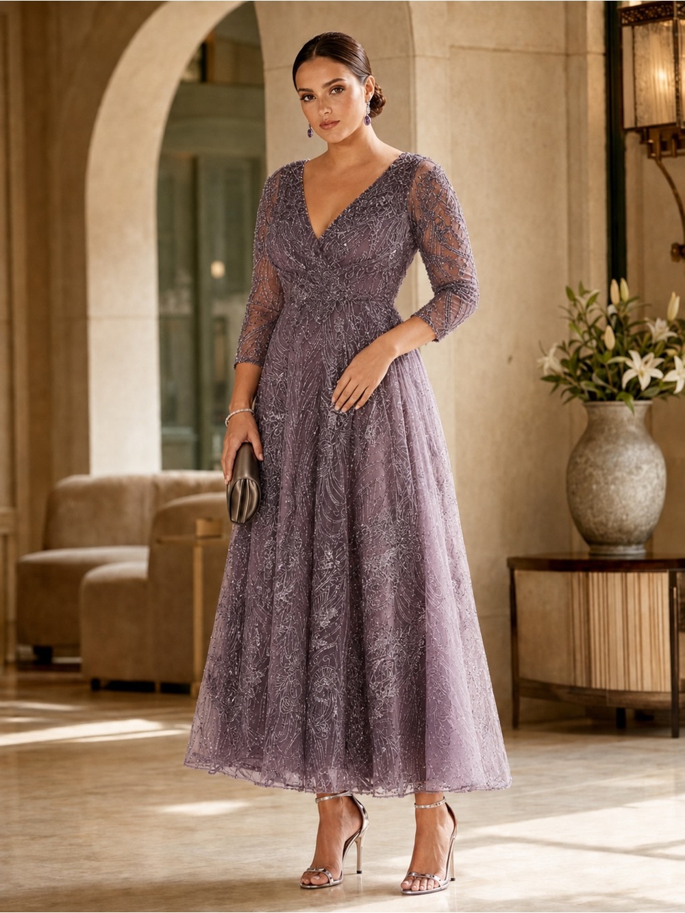 Mac Duggal Aubergine Beaded Embroidered A-Line Formal Gown Size 12 NWT Gala MOB